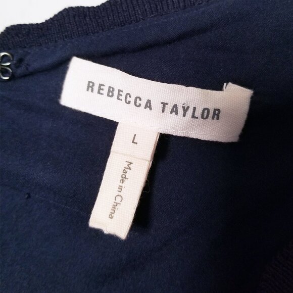 Rebecca Taylor Anna Scallop-Trimmed Navy Dress Size L Textured Knit Modest $395 - Picture 6 of 15